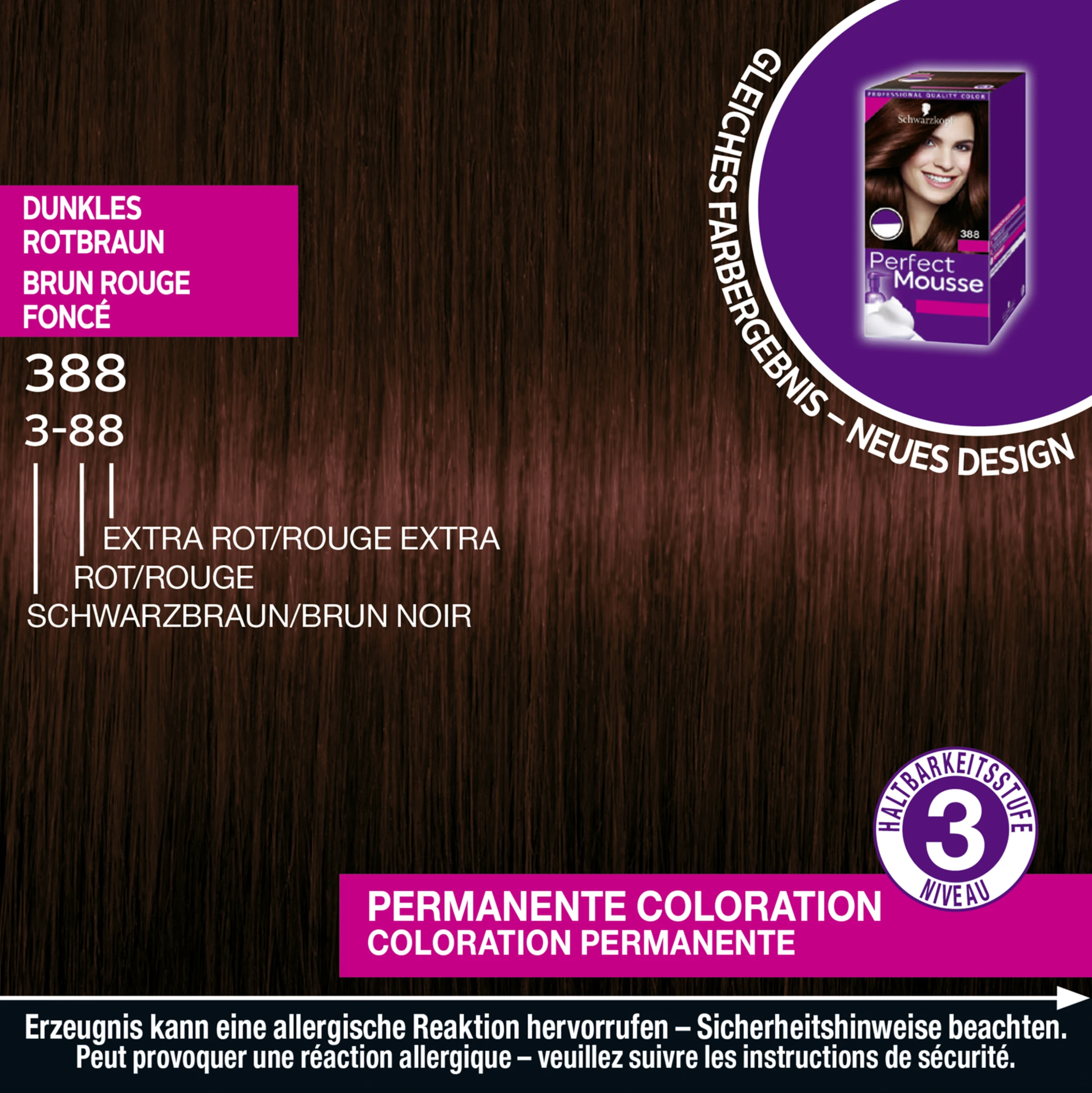 Schwarzkopf Perfect Mousse Perfect Mousse Schaumcoloration 388 Dunkles Rotbraun – Bild 3