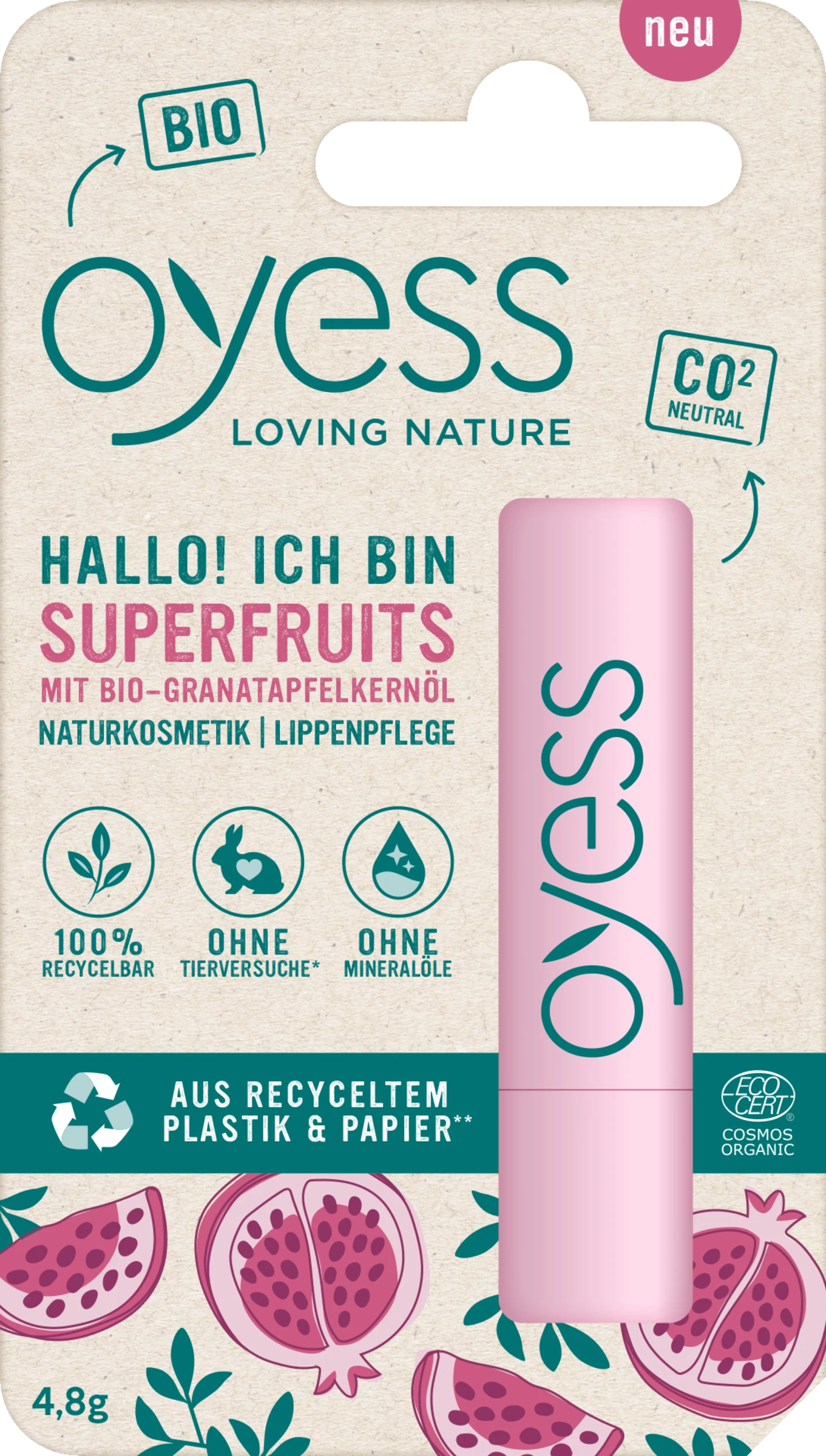 OYESS Hallo! Ich Bin Superfruits Lippenpflege Mit Bio-Granatapfelöl 3 OYESS Hallo! Ich Bin Superfruits Lippenpflege Mit Bio-Granatapfelöl