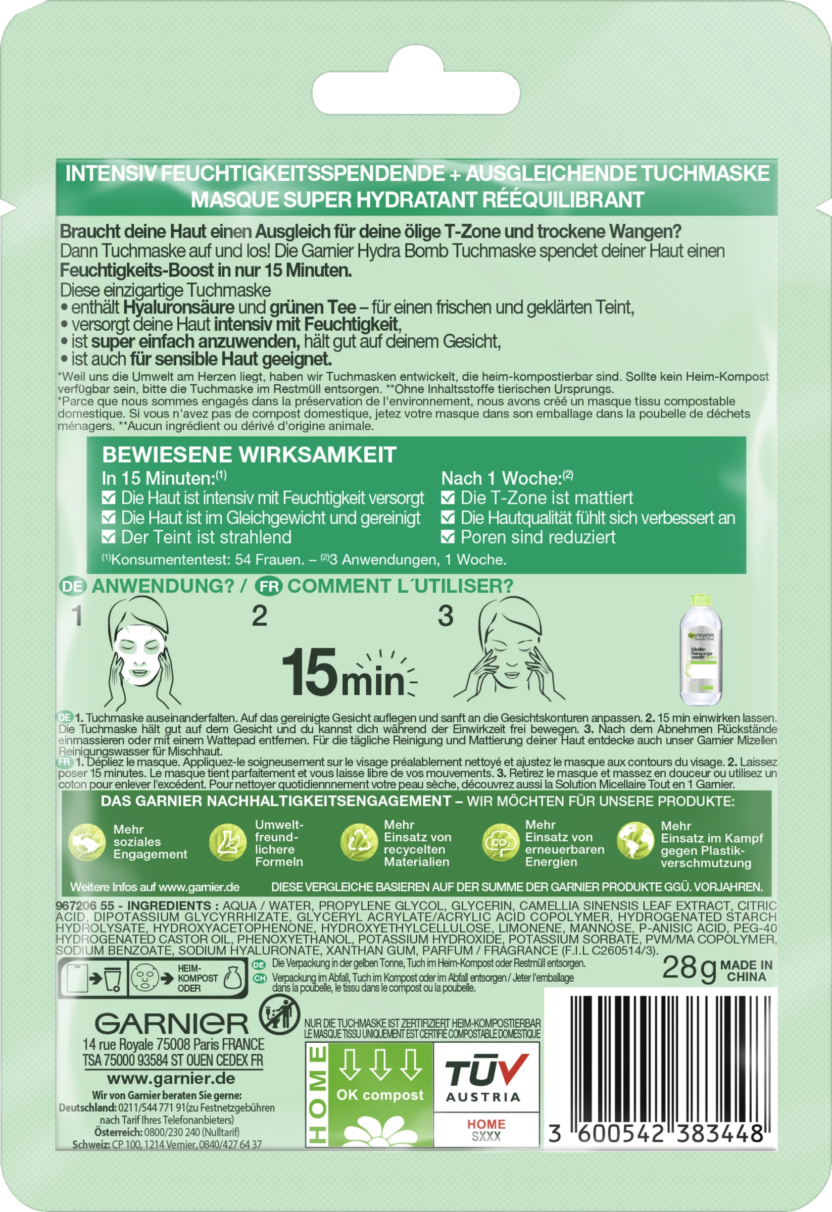 Garnier SkinActive Hydra Bomb Tuchmaske Grüner Tee – Bild 2