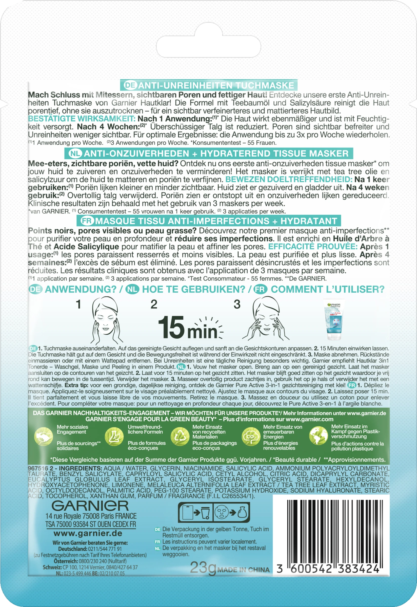 Garnier SkinActive Hautklar Aktiv Tuchmaske – Bild 2