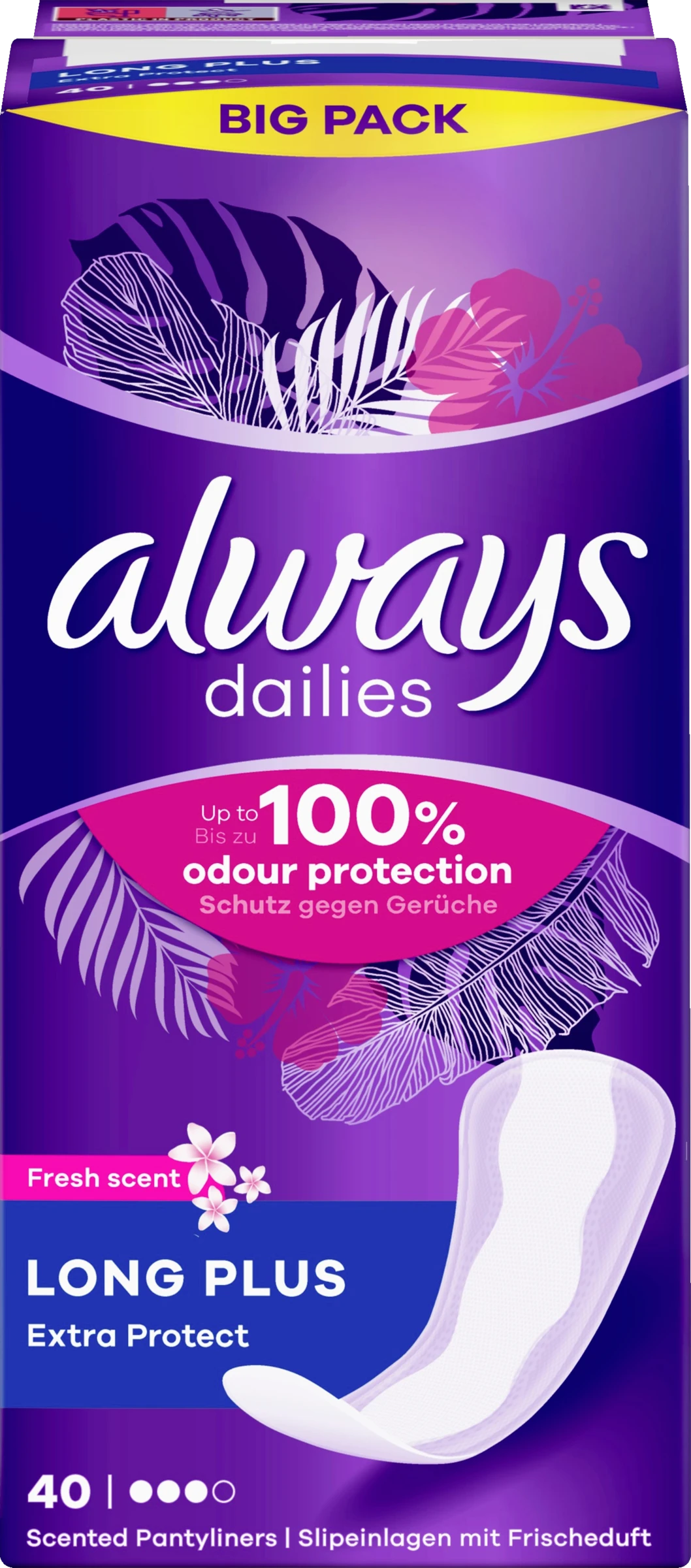 Always® Dailies Long Plus Extra Protect Fresh Scent Slipeinlagen Big Pack
