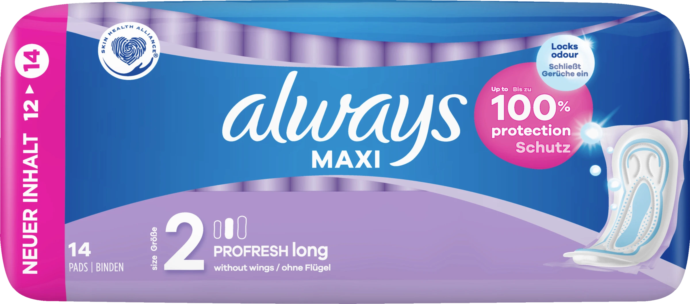 Always® Maxi Damenbinden ProFresh Long Ohne Flügel