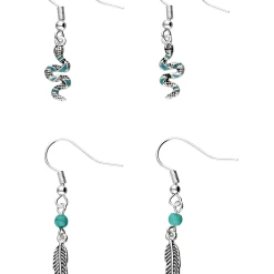 Accessories Silberfarbenes Ohrhänger-Set Im Boho Chic-Look, Feder-Motiv, Schlangen-Motiv