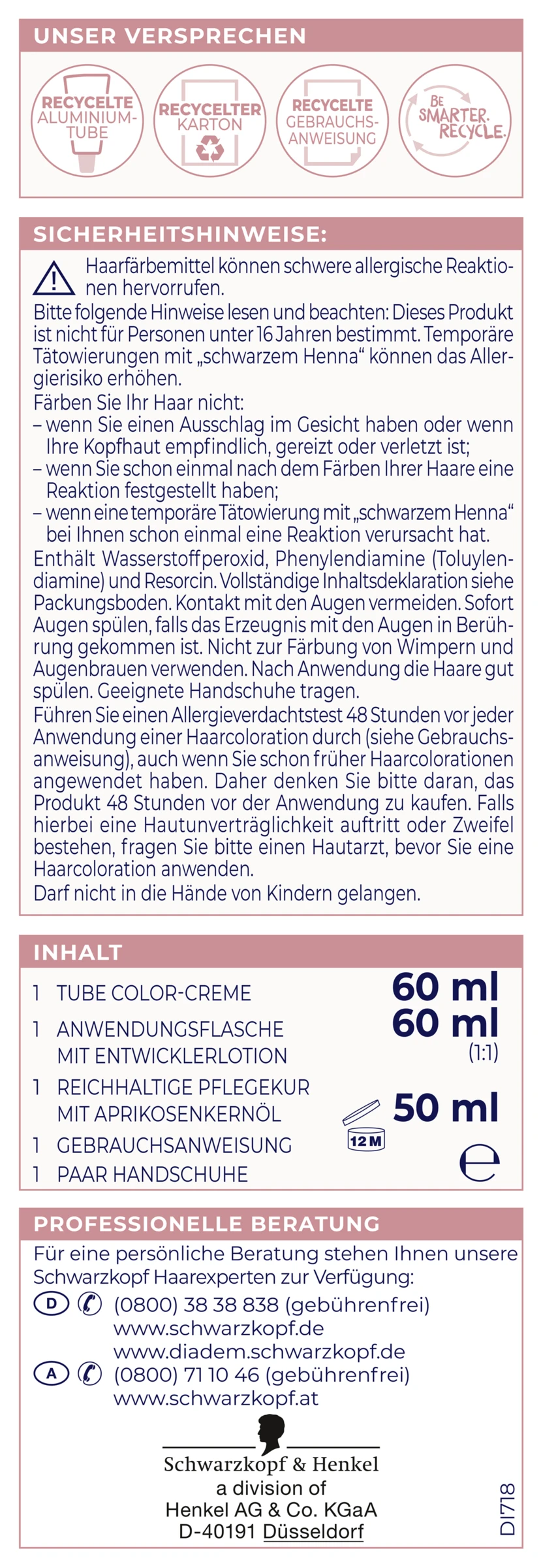 Schwarzkopf Diadem 3in1 Pflege-Color-Creme 718 Haselnuss – Bild 3